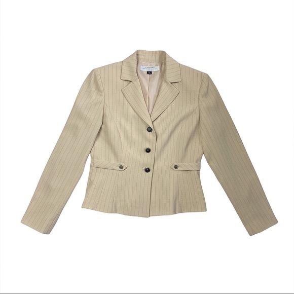 Tahari Tan Pinstripe Blazer with Shoulder Pads - Picture 5 of 10